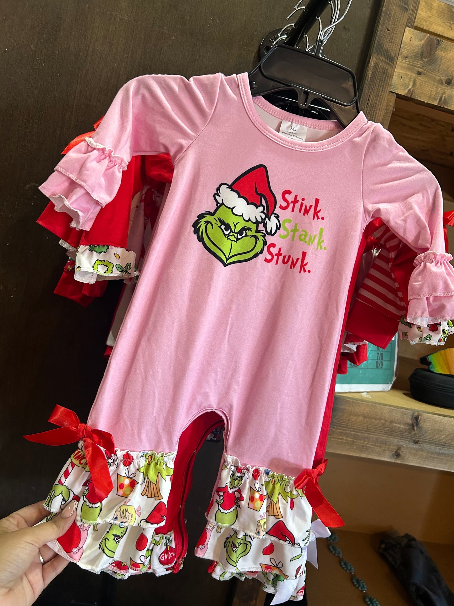 Pink green face romper