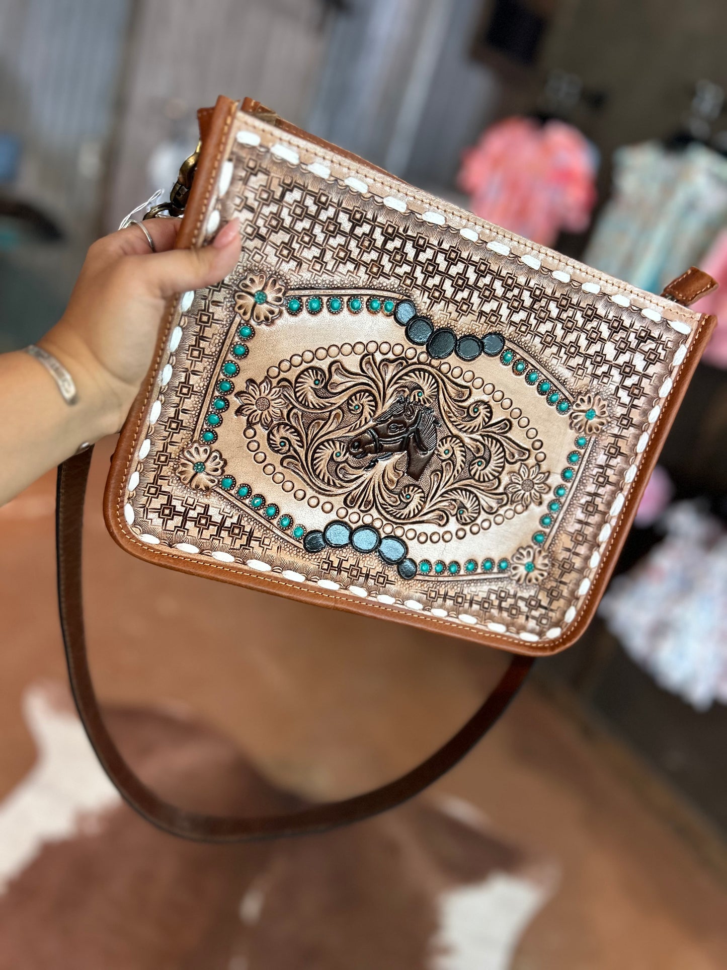 Turquoise pony bag