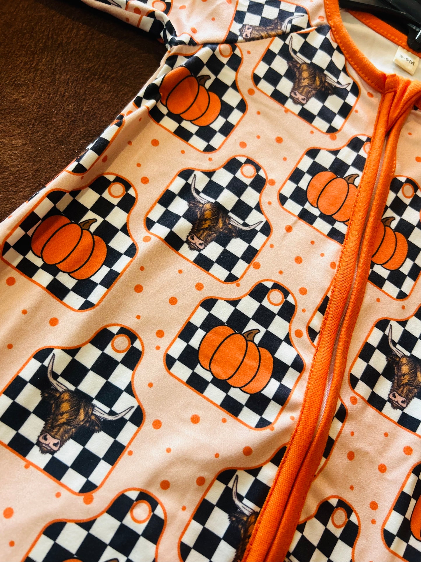 Long horn pumpkin boy romper