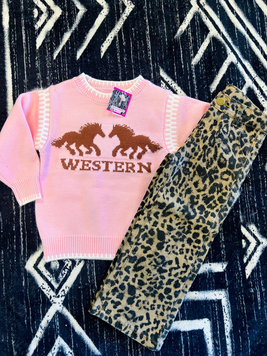 Girls denim leopard pants