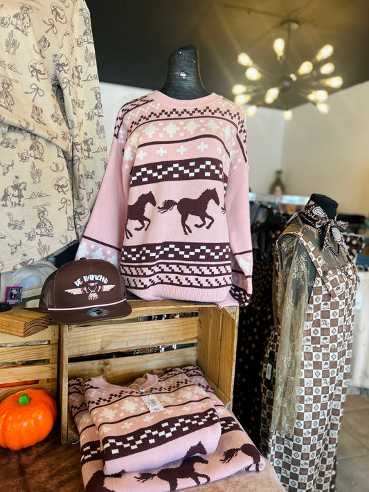 Pink western sweater