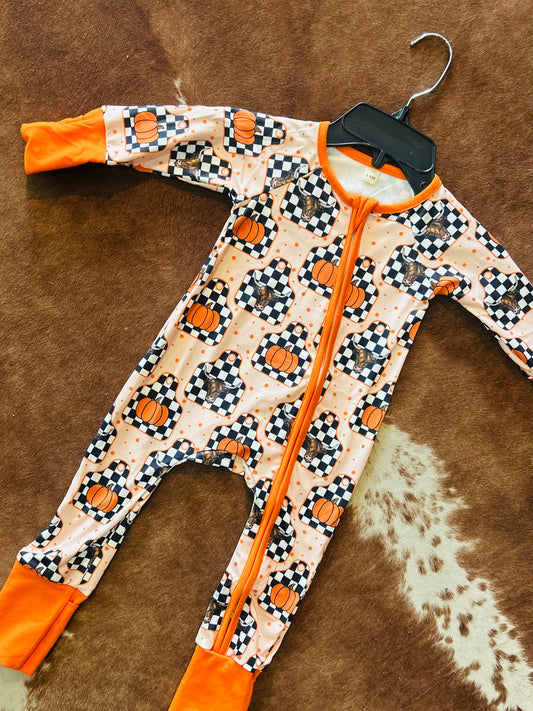 Long horn pumpkin boy romper