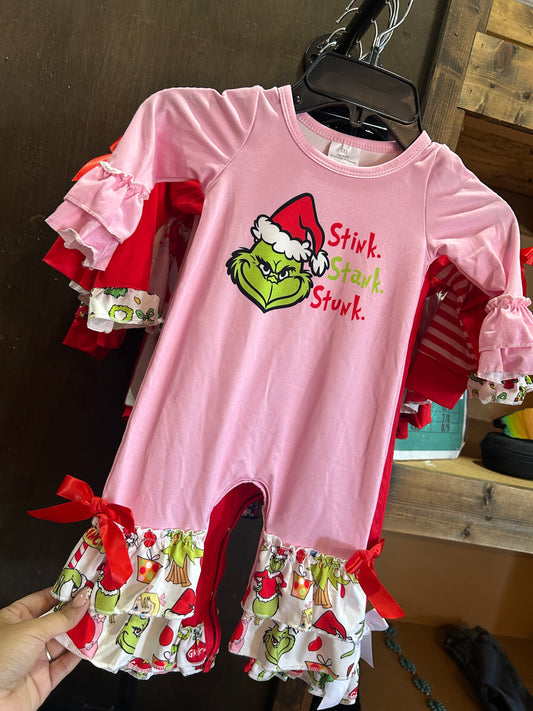 Pink green face romper