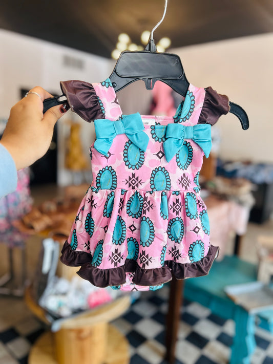 Turquoise and bows romper