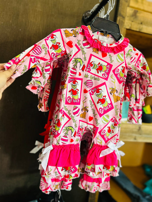 Green face bow romper