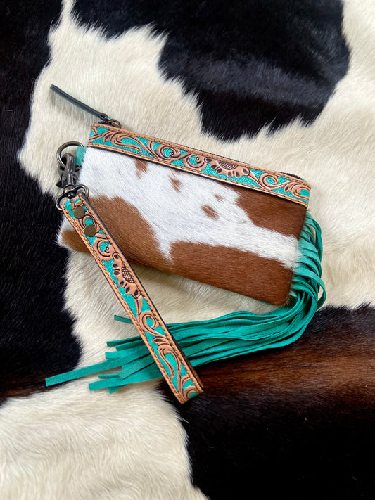 Ruby cowhide wristlet