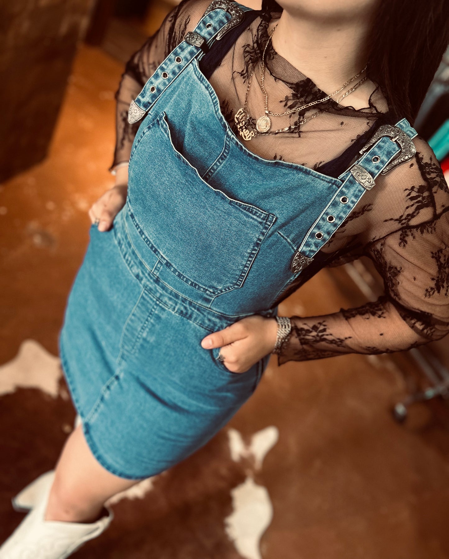 Denim overall dress