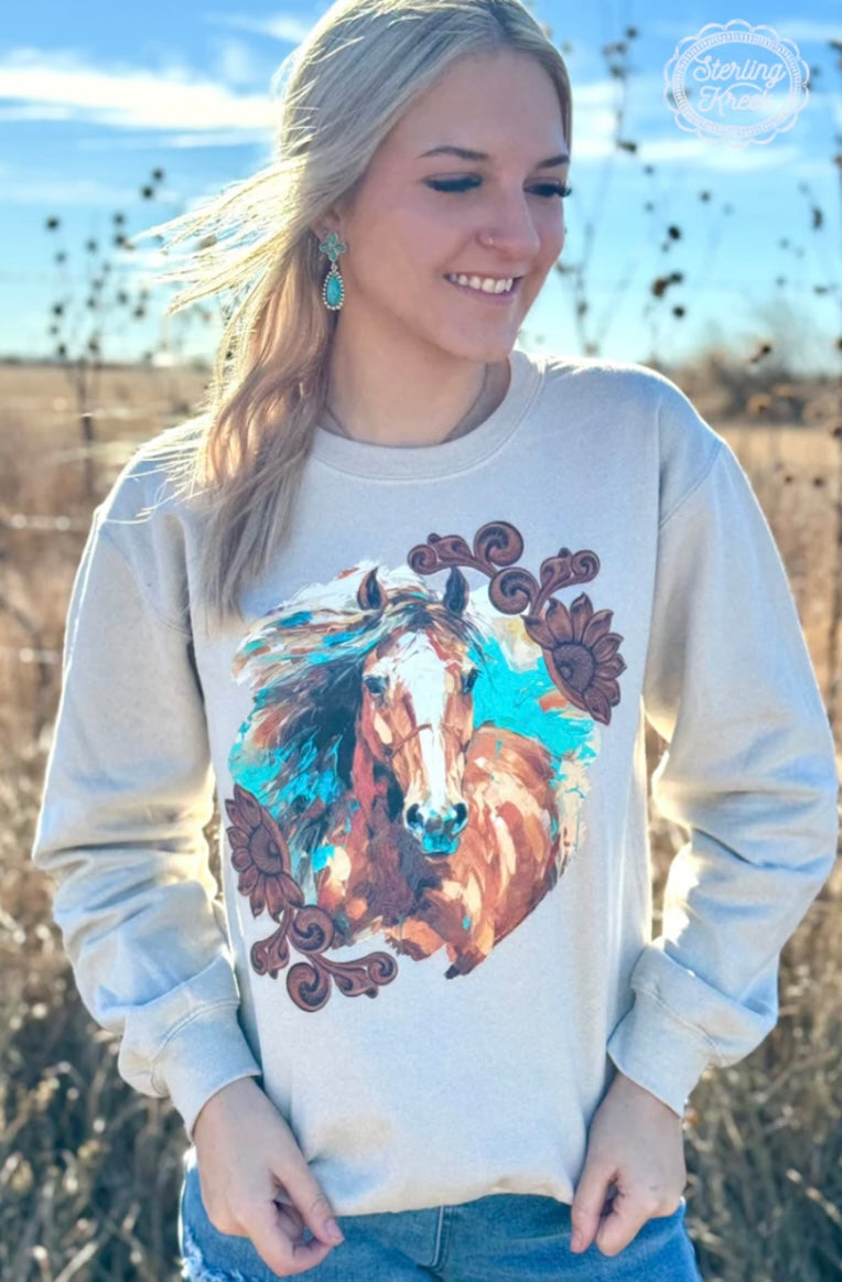 Painted pony crew neck