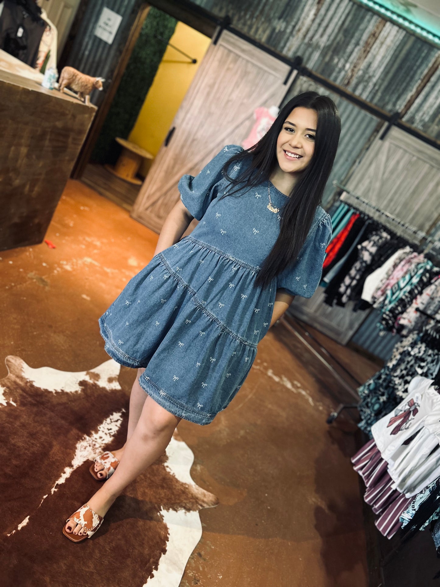 Denim bow dress