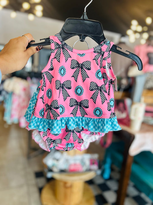 Checkered bow baby set