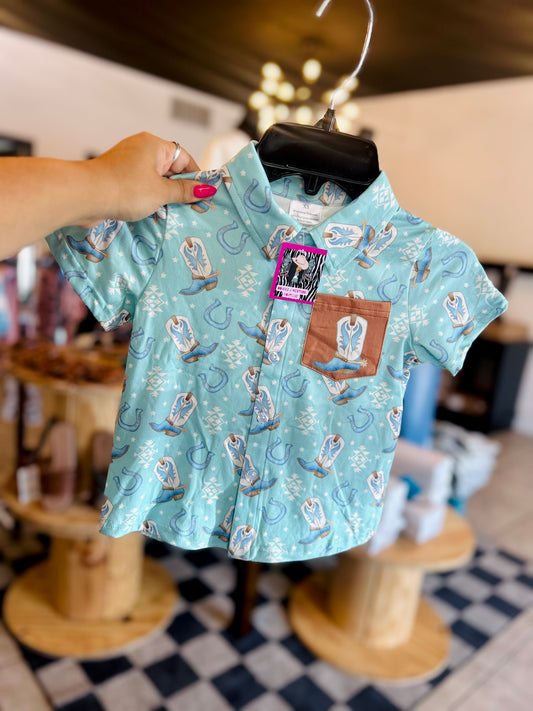 Boys turquoise boot button up