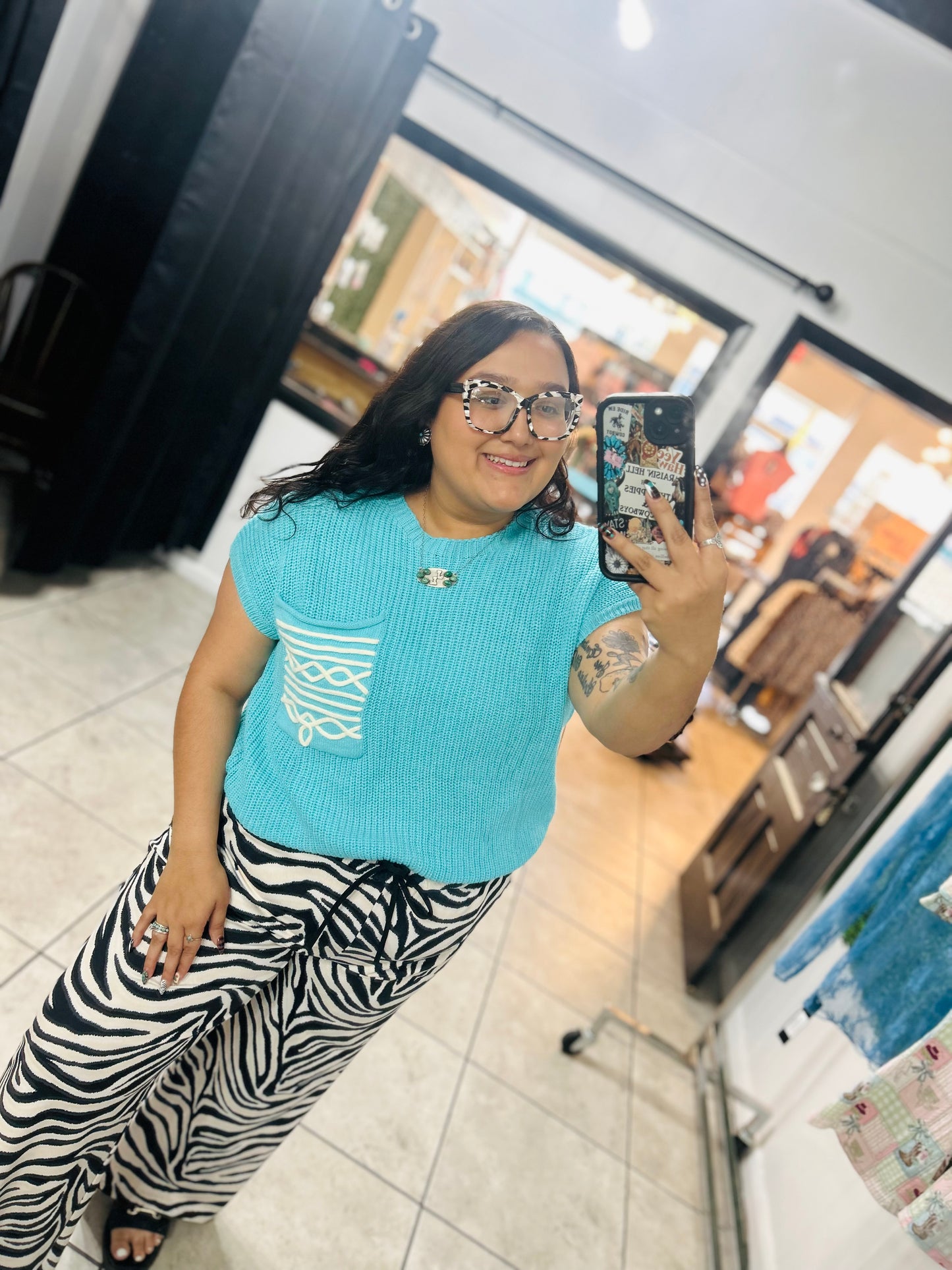 Luisa boot stitch top (turquoise)