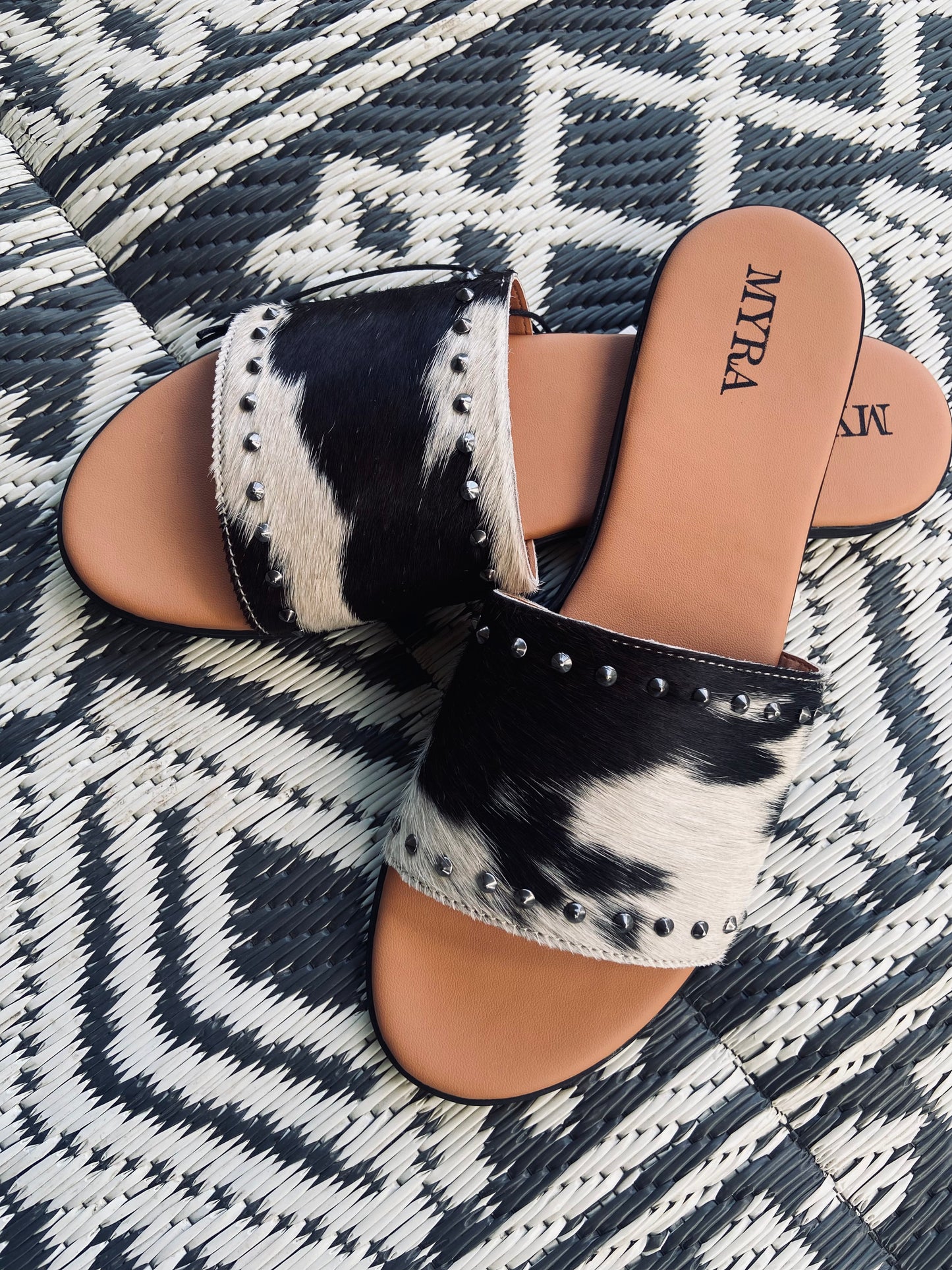 Myra black & white cowhide sandal