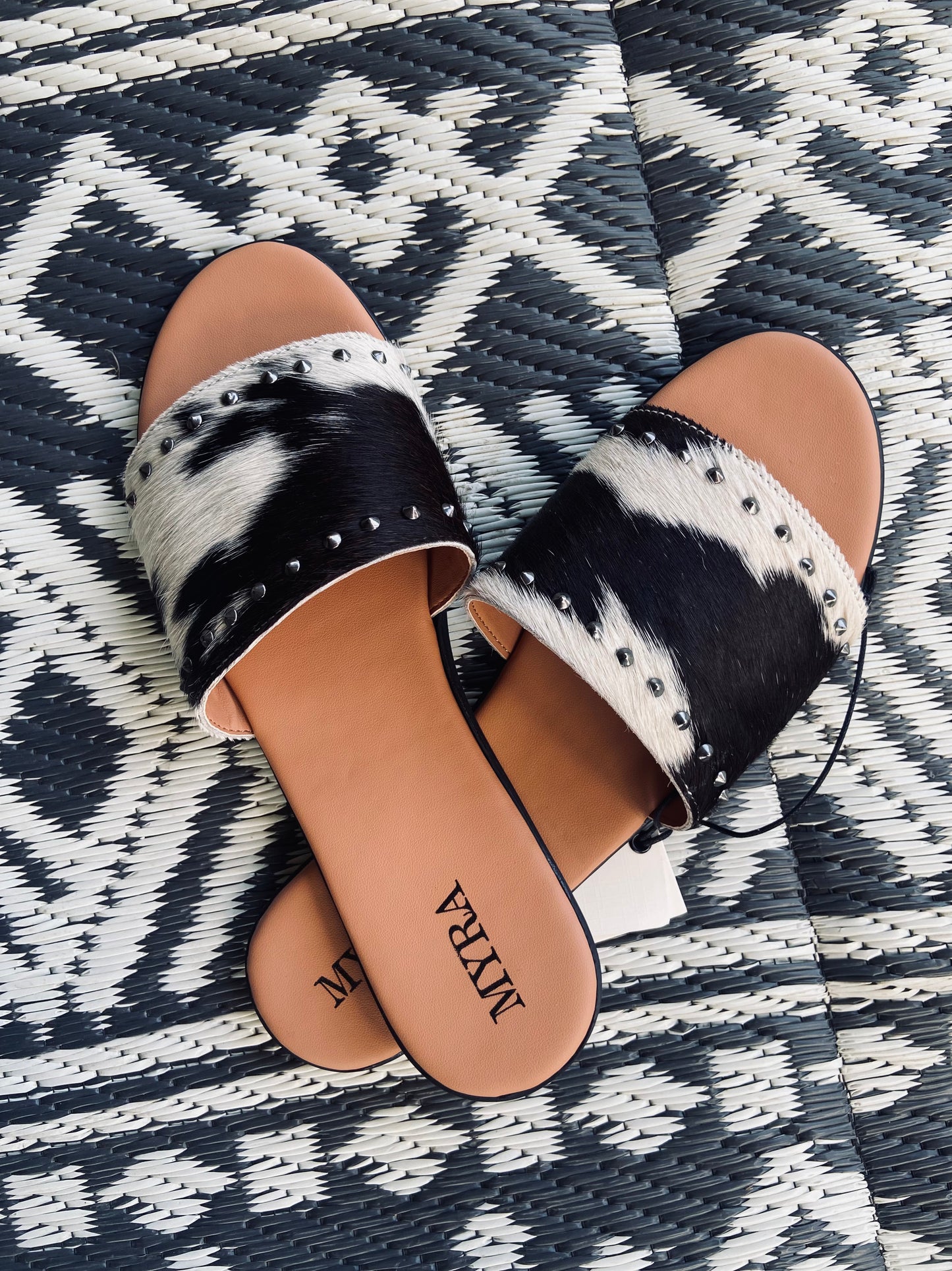 Myra black & white cowhide sandal